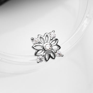 Detail View 1 of 14 Karat White Gold Sparkle Divine Flower Blossom Dermal Anchor Top Part-Clear Gem